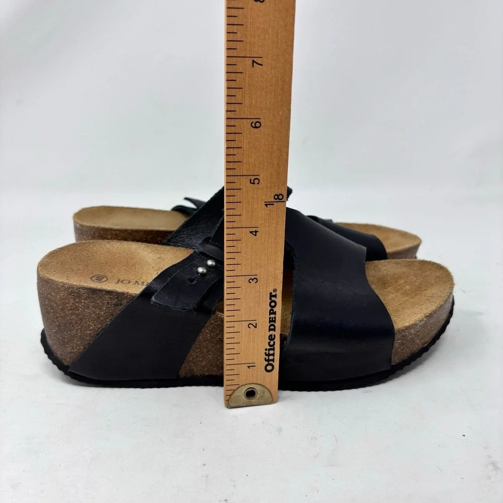 Jo Mercer Sandals Size Eu 40/US 9 Black Leather Adjustable Strap Wedge‎ Womens - Picture 6 of 9